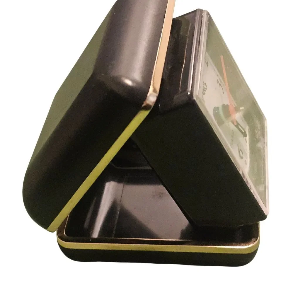 Vintage Folding Black and Gold Analog Table Alarm Clock